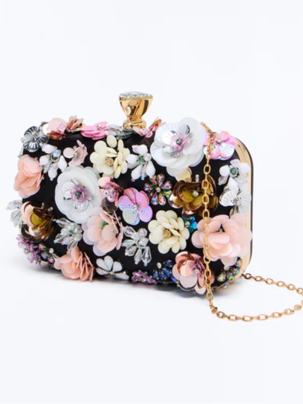 Elegant Floral Embellished Evening Bag in Black and Pastel